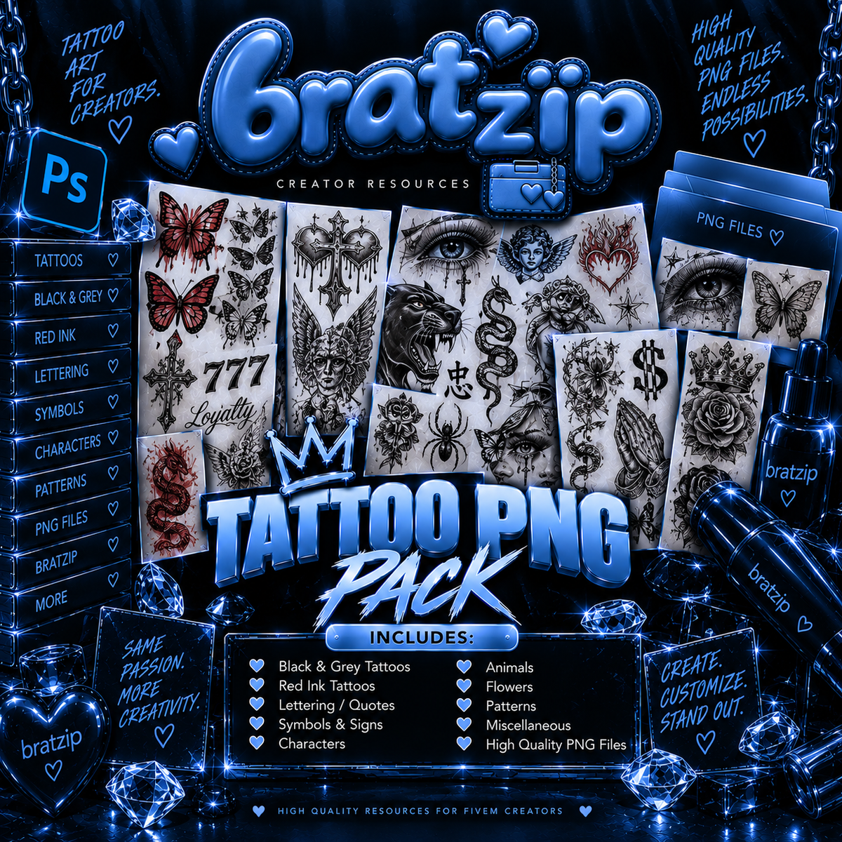 100+ Tattoo PNG Pack